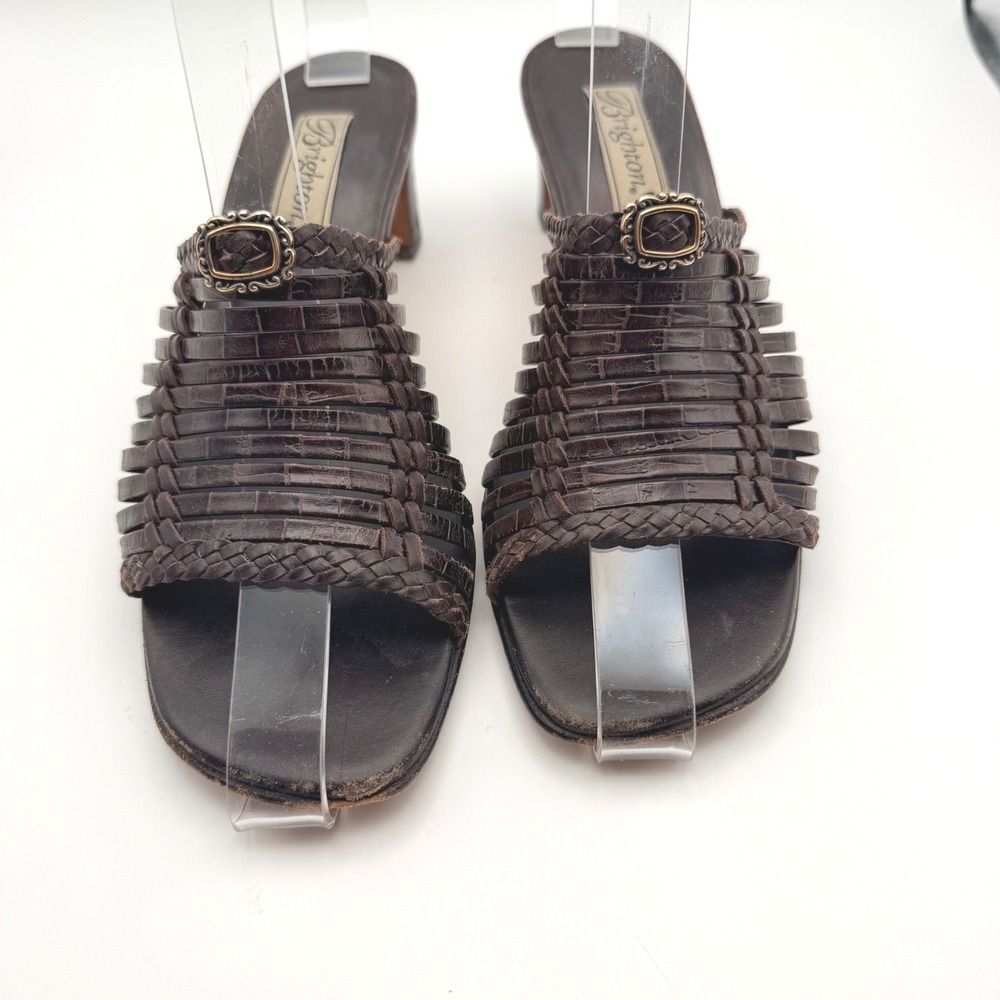 Brighton Freddi Woven Leather Mule Sandals Vintage Brown Womens 7.5M